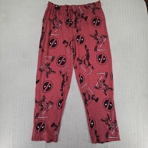 Marvel Deadpool Pants Mens Medium Red All Over Graphic Pajama Lounge Sleepwear